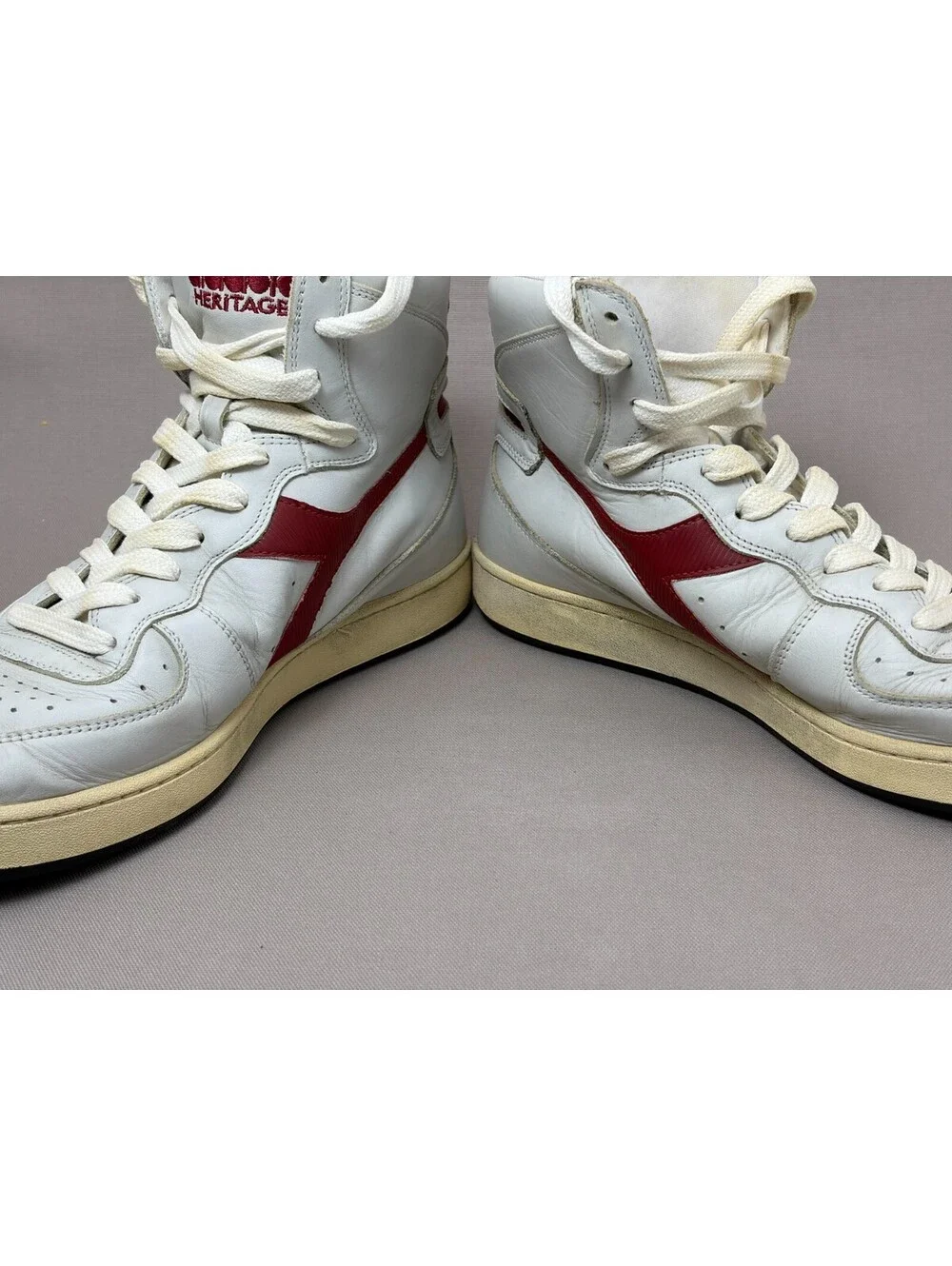 Diadora Heritage MI Basket 1984 High Top Leather Sneakers White Red Mens 9.5